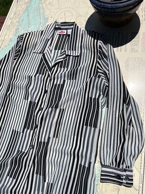 Vintage Black and Grey Geometrical Alia Sheer Blouse